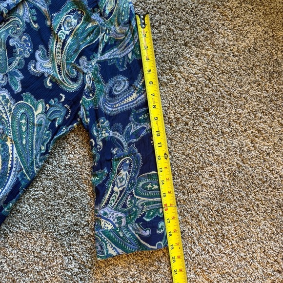 Nine West XL Top Navy/Yellow Paisley Round Neck 3/4 Sleeve Partial Button Front - Picture 12 of 16